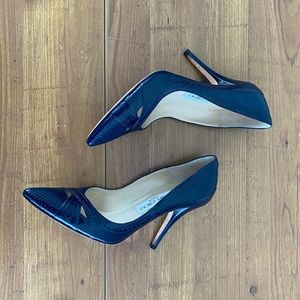 Jimmy Choo Textured Leather Dark Blue Heels